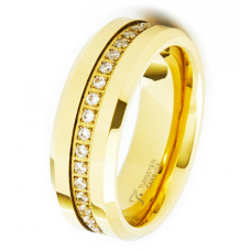 Yellow Gold IP Men's Tungsten Wedding Bands with Cubic Zirconia Eternity Ring